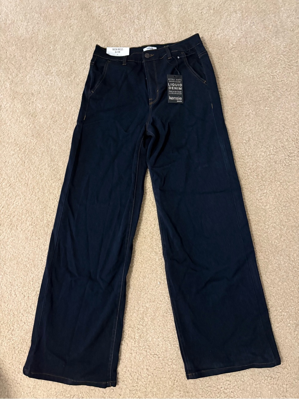 kensie Wide Leg Liquid Denim Jeans - Dark Navy